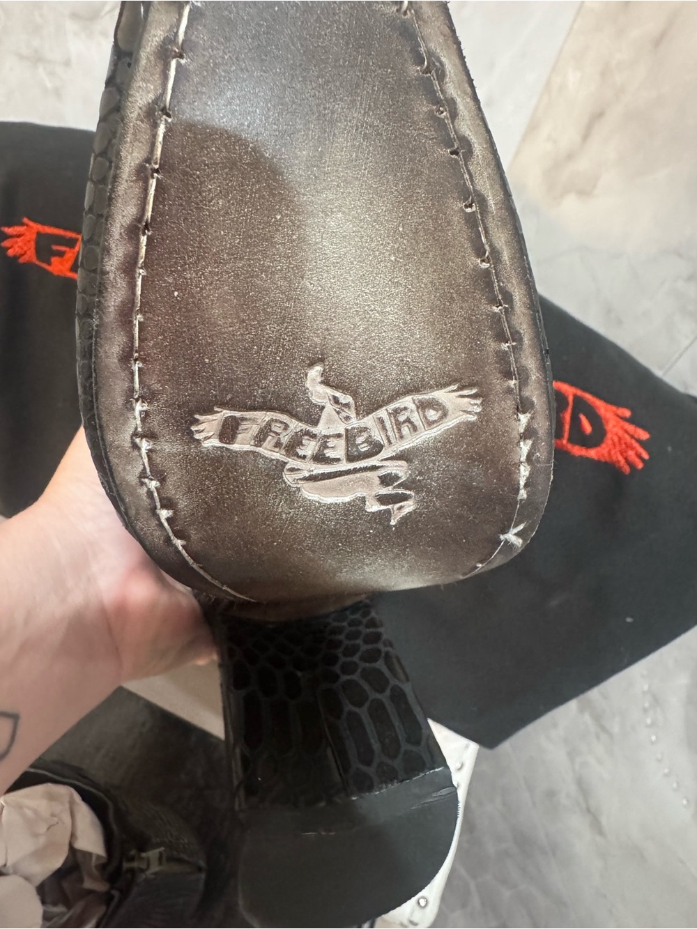 NEW Freebird Black Snake-Embossed Buckle Block Heel Ankle Boots - Picture 3 of 5